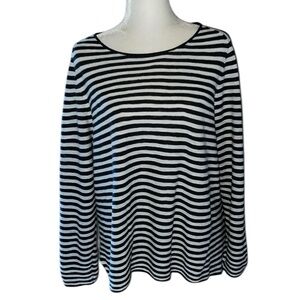 Eileen Fisher Grey and White Stripe, Linen and Cotton Blend, Lightweight,Large
